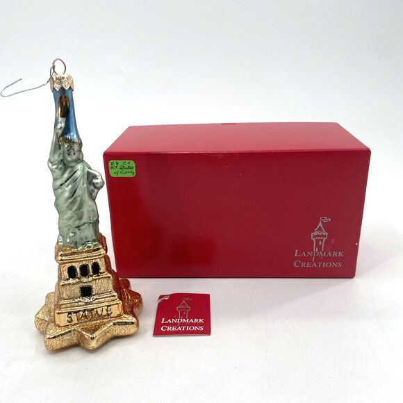 Landmark Creations Statue of Liberty NYC Glass Ornament Hand Painted '98 Box Tag - Picture 2 of 14